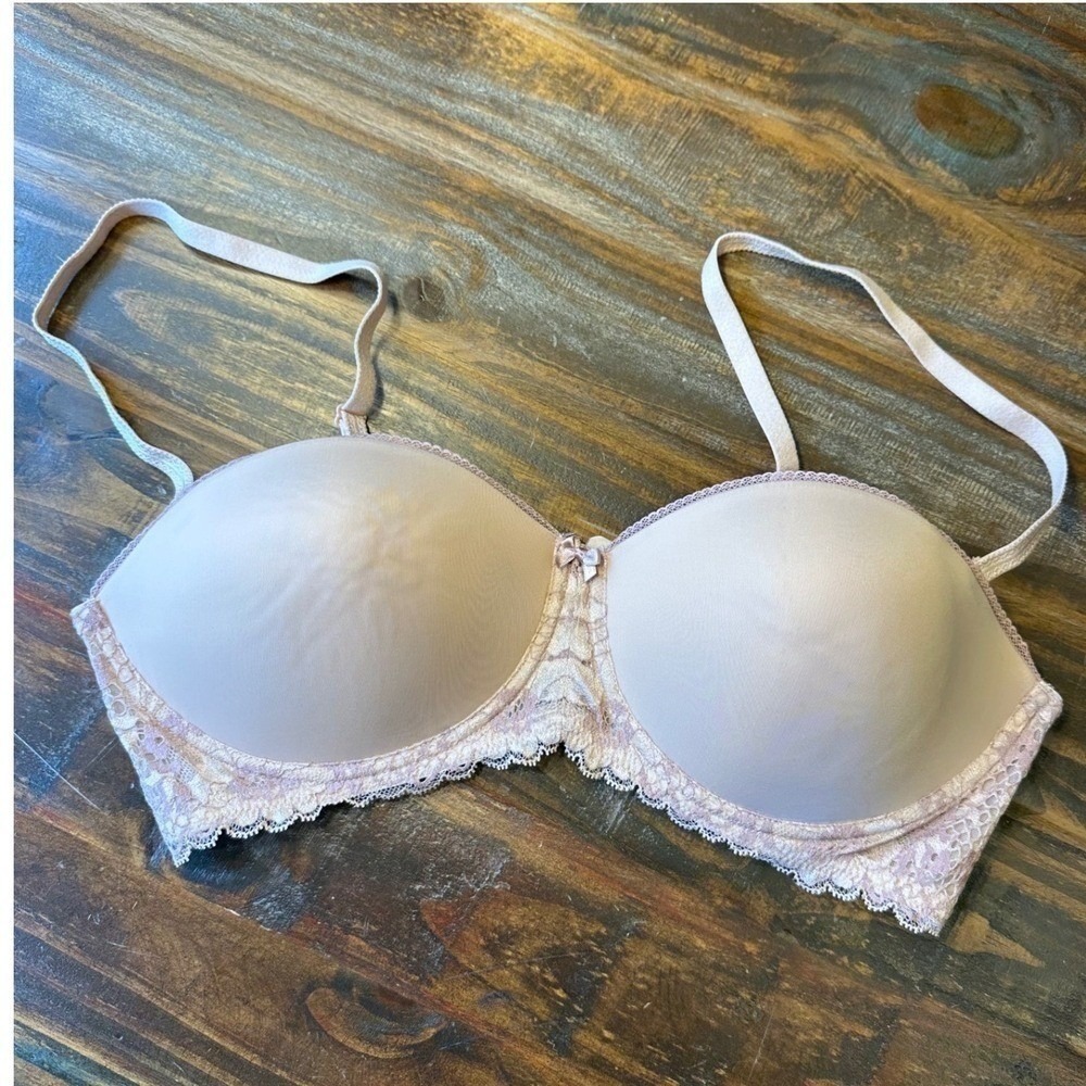 Adore Me Lyza Push Up Balconette Bra Pink Lace Multi-Way Strapless Bra 36D NWOT